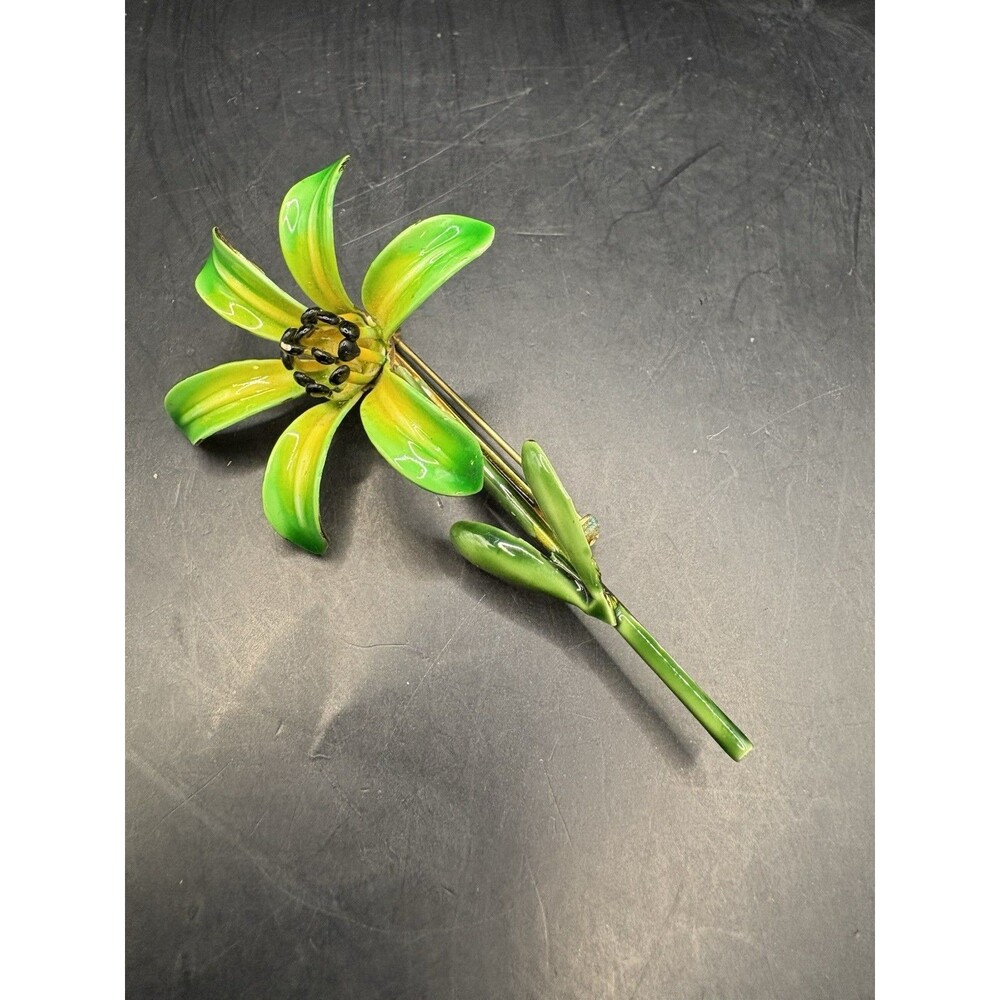 Original by Robert Green Enamel Flower Brooch Gold Tone 3.5” X 2”